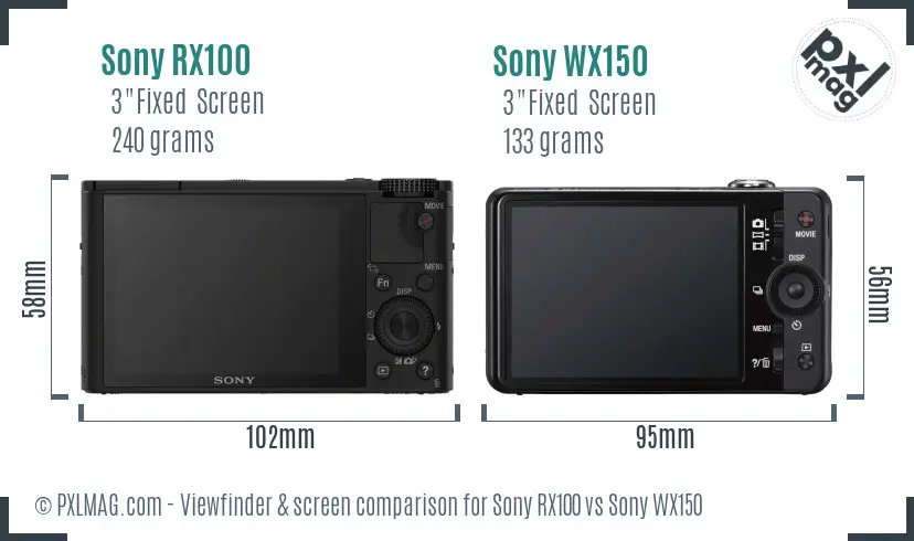 Sony RX100 vs Sony WX150 Screen and Viewfinder comparison