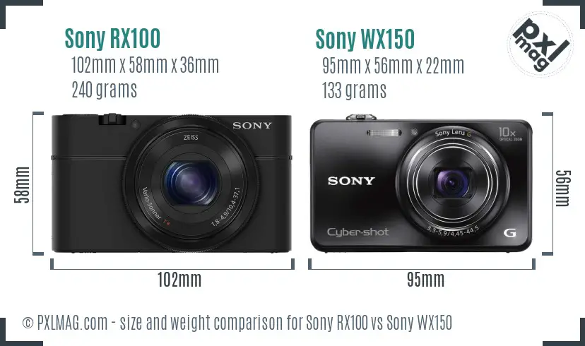 Sony RX100 vs Sony WX150 size comparison