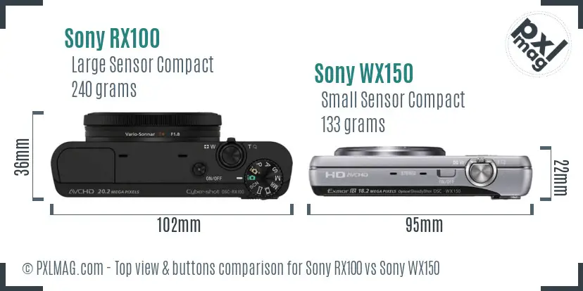 Sony RX100 vs Sony WX150 top view buttons comparison