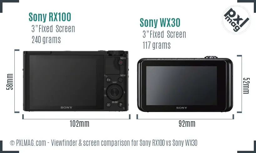 Sony RX100 vs Sony WX30 Screen and Viewfinder comparison