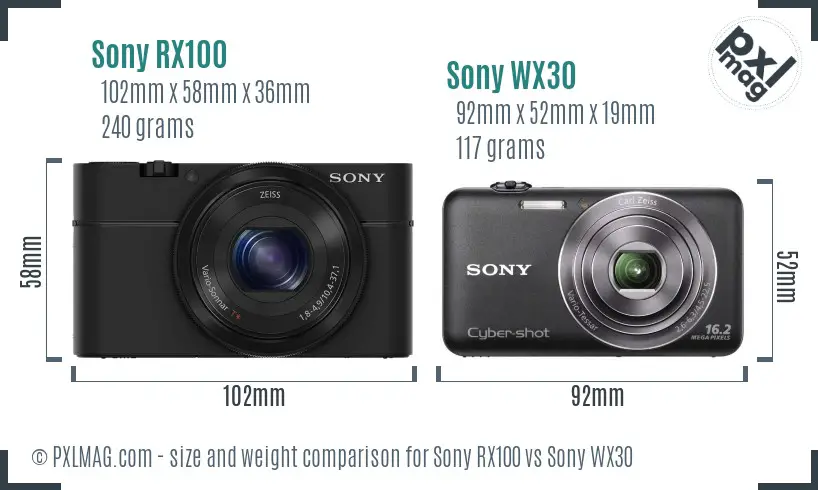 Sony RX100 vs Sony WX30 size comparison