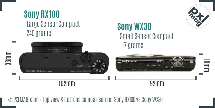 Sony RX100 vs Sony WX30 top view buttons comparison