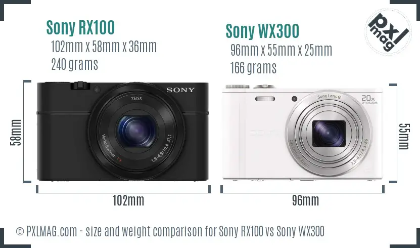 Sony RX100 vs Sony WX300 size comparison