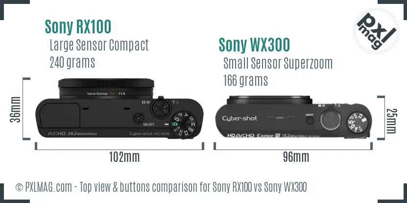 Sony RX100 vs Sony WX300 top view buttons comparison