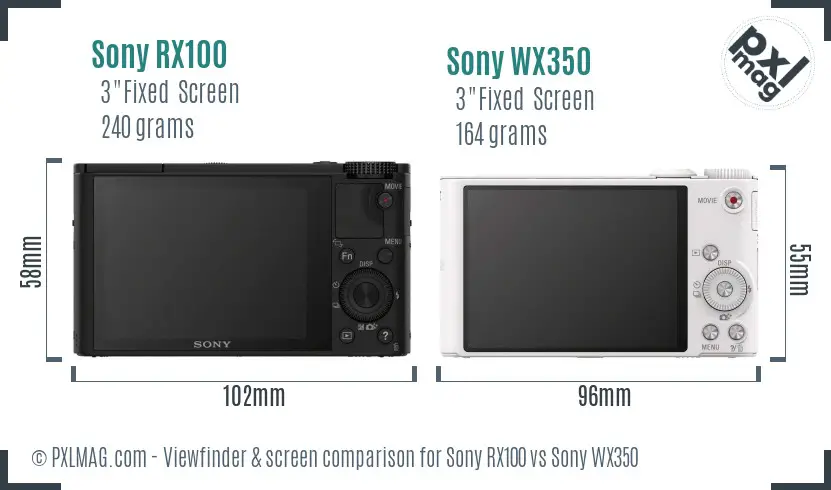 Sony RX100 vs Sony WX350 Screen and Viewfinder comparison