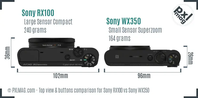 Sony RX100 vs Sony WX350 top view buttons comparison
