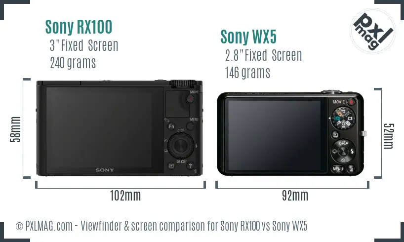 Sony RX100 vs Sony WX5 Screen and Viewfinder comparison