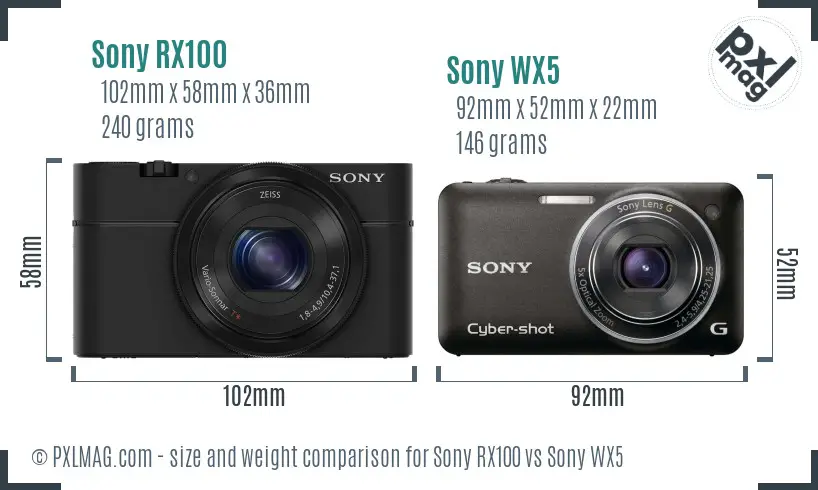 Sony RX100 vs Sony WX5 size comparison
