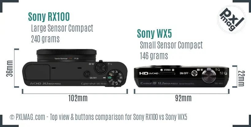 Sony RX100 vs Sony WX5 top view buttons comparison
