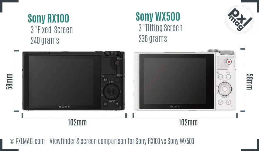 Sony RX100 vs Sony WX500 Screen and Viewfinder comparison