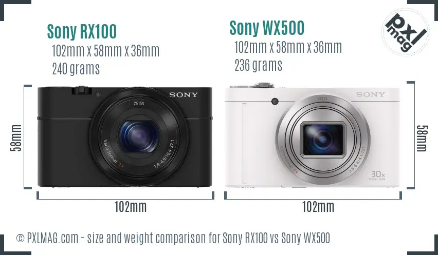 Sony RX100 vs Sony WX500 size comparison