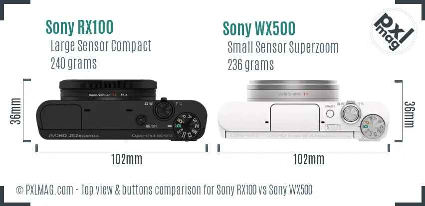 Sony RX100 vs Sony WX500 top view buttons comparison