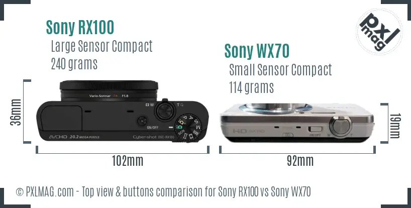 Sony RX100 vs Sony WX70 top view buttons comparison