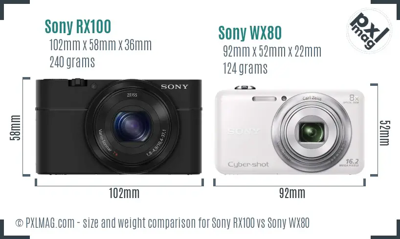Sony RX100 vs Sony WX80 size comparison
