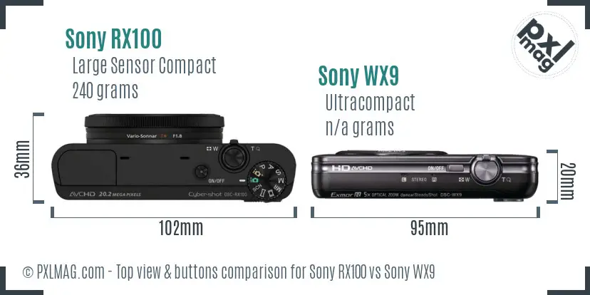 Sony RX100 vs Sony WX9 top view buttons comparison