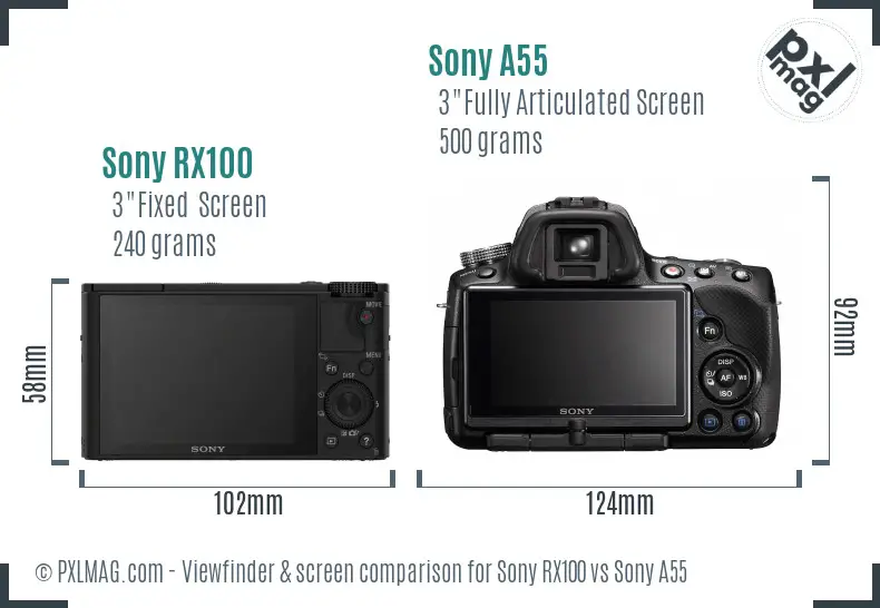 Sony RX100 vs Sony A55 Screen and Viewfinder comparison
