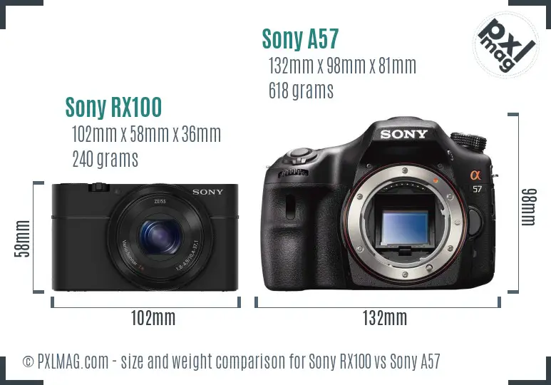 Sony RX100 vs Sony A57 size comparison