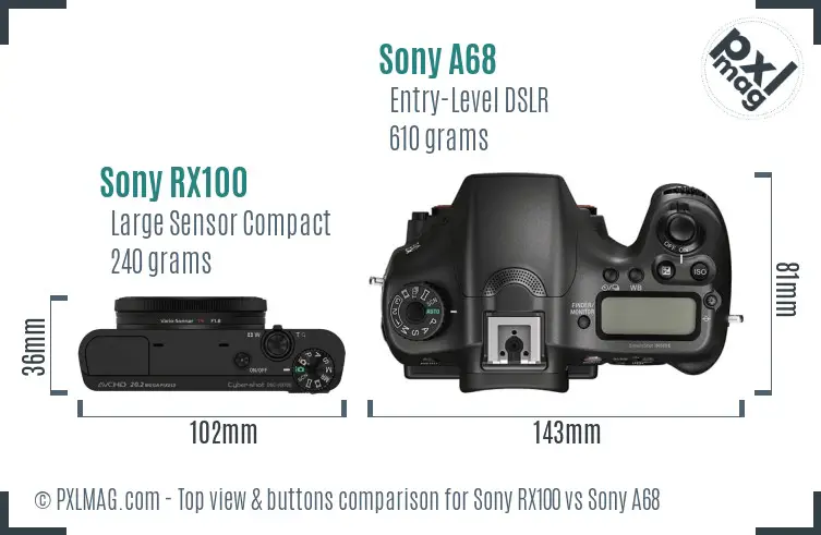 Sony RX100 vs Sony A68 top view buttons comparison