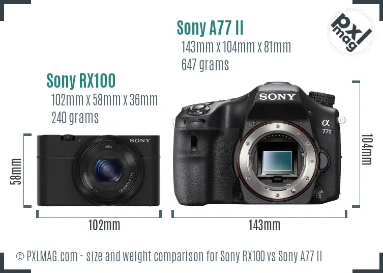Sony RX100 vs Sony A77 II size comparison