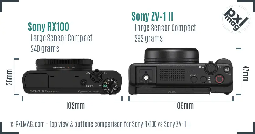 Sony RX100 vs Sony ZV-1 II top view buttons comparison