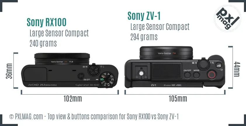 Sony RX100 vs Sony ZV-1 top view buttons comparison