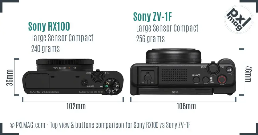 Sony RX100 vs Sony ZV-1F top view buttons comparison