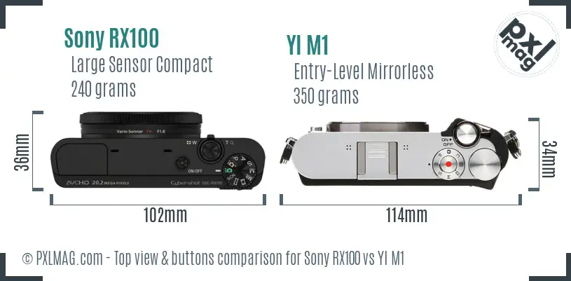 Sony RX100 vs YI M1 top view buttons comparison