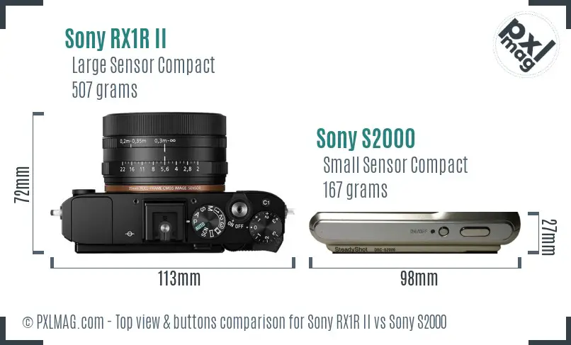 Sony RX1R II vs Sony S2000 top view buttons comparison