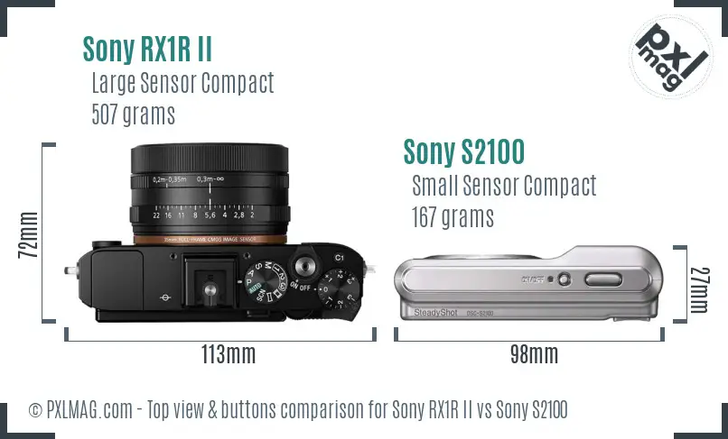 Sony RX1R II vs Sony S2100 top view buttons comparison