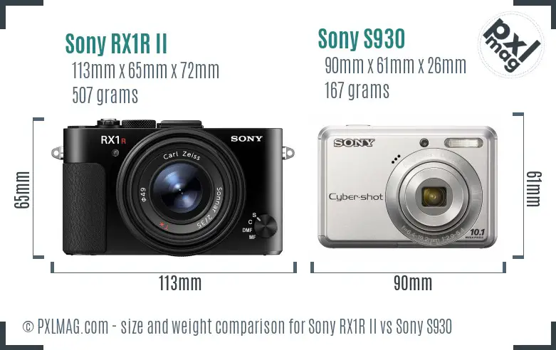 Sony RX1R II vs Sony S930 size comparison
