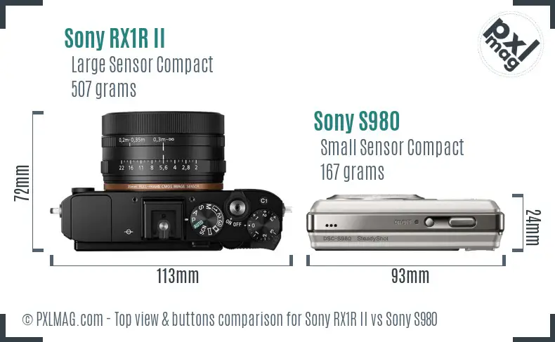 Sony RX1R II vs Sony S980 top view buttons comparison