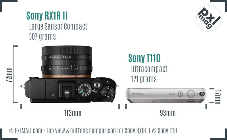 Sony RX1R II vs Sony T110 top view buttons comparison