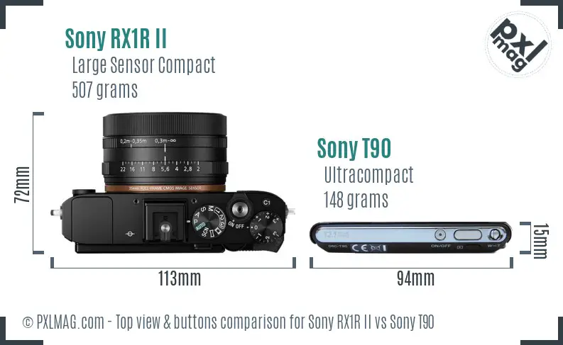 Sony RX1R II vs Sony T90 top view buttons comparison