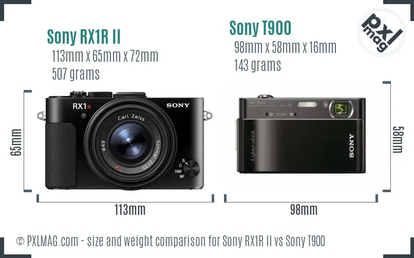 Sony RX1R II vs Sony T900 size comparison