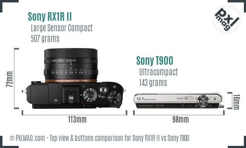 Sony RX1R II vs Sony T900 top view buttons comparison