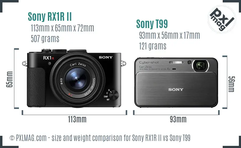 Sony RX1R II vs Sony T99 size comparison