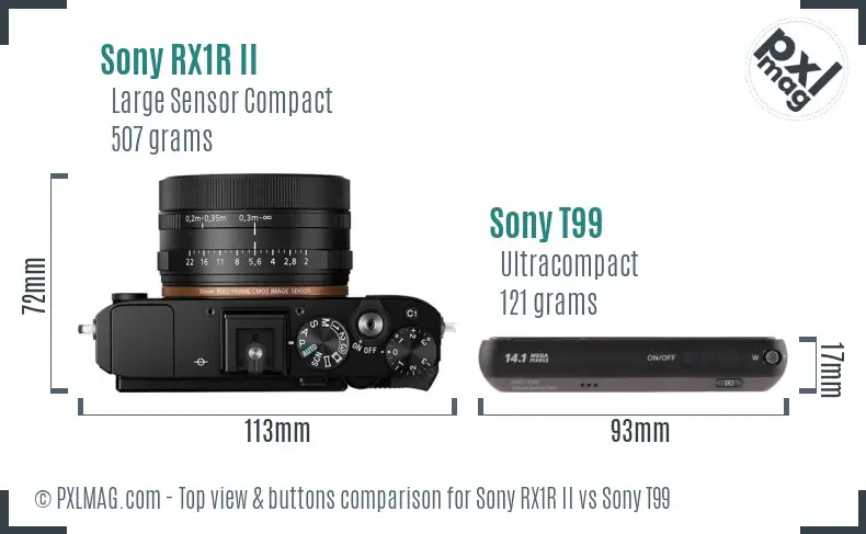 Sony RX1R II vs Sony T99 top view buttons comparison