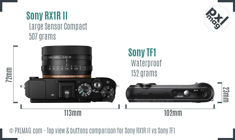 Sony RX1R II vs Sony TF1 top view buttons comparison