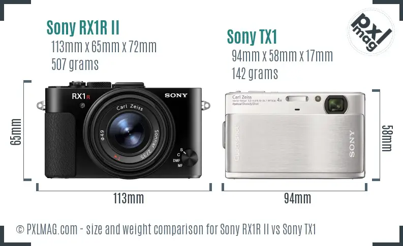 Sony RX1R II vs Sony TX1 size comparison