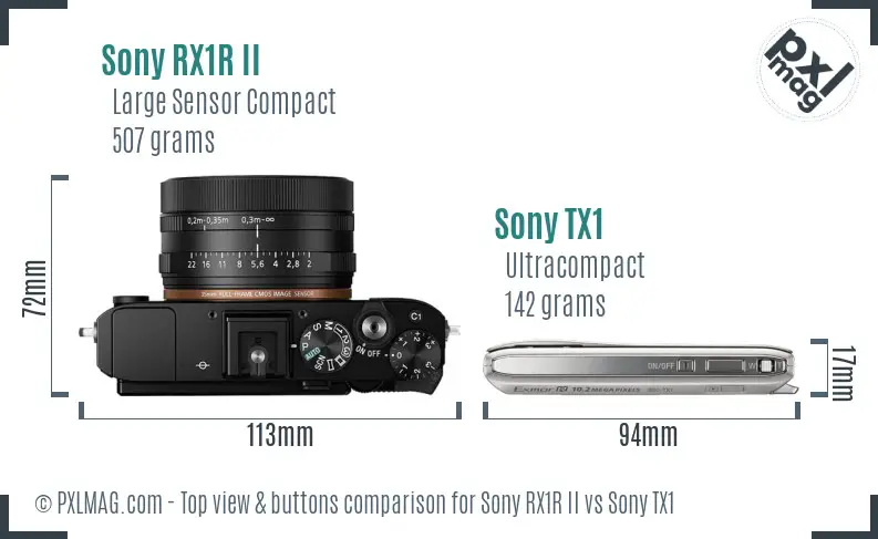 Sony RX1R II vs Sony TX1 top view buttons comparison
