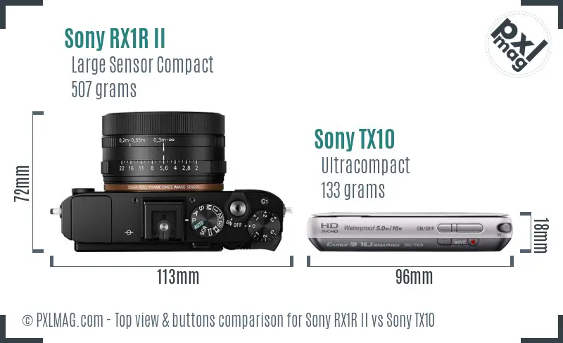 Sony RX1R II vs Sony TX10 top view buttons comparison