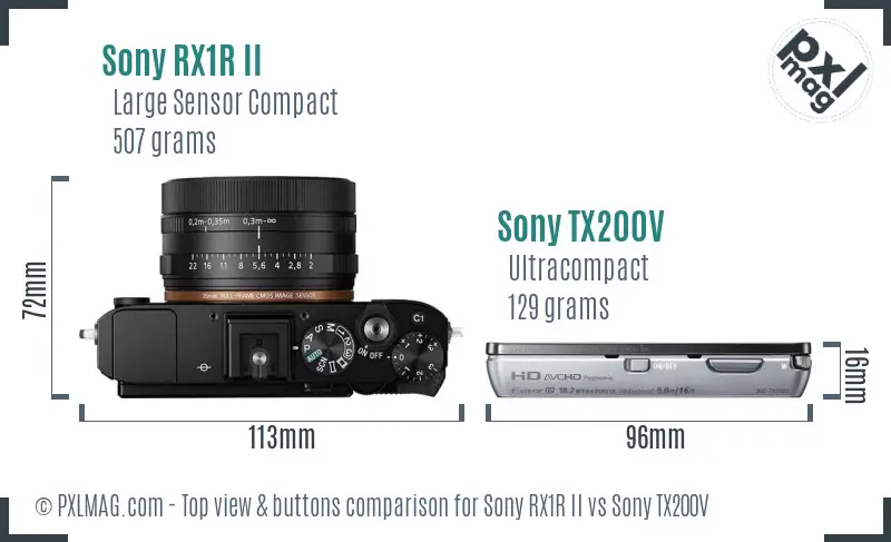 Sony RX1R II vs Sony TX200V top view buttons comparison