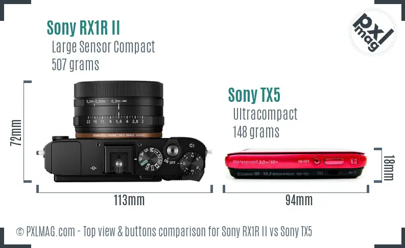 Sony RX1R II vs Sony TX5 top view buttons comparison