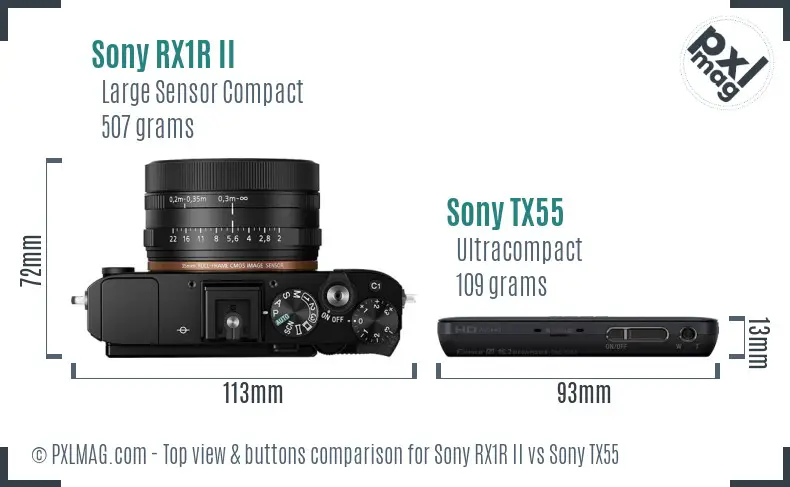 Sony RX1R II vs Sony TX55 top view buttons comparison