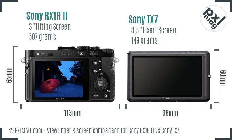 Sony RX1R II vs Sony TX7 Screen and Viewfinder comparison