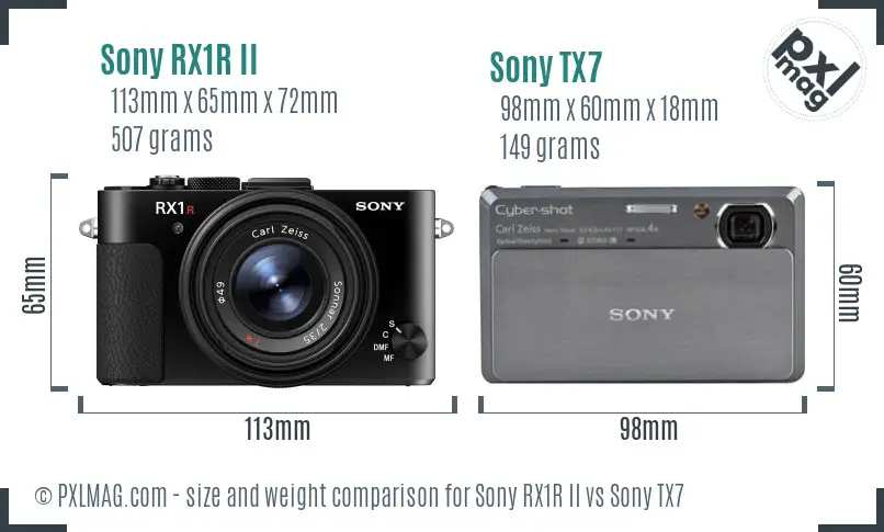 Sony RX1R II vs Sony TX7 size comparison