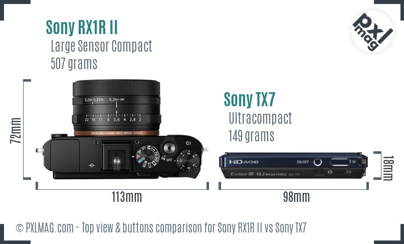 Sony RX1R II vs Sony TX7 top view buttons comparison