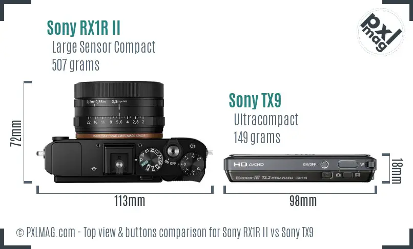 Sony RX1R II vs Sony TX9 top view buttons comparison