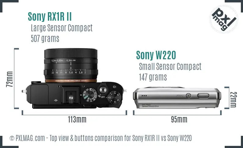 Sony RX1R II vs Sony W220 top view buttons comparison