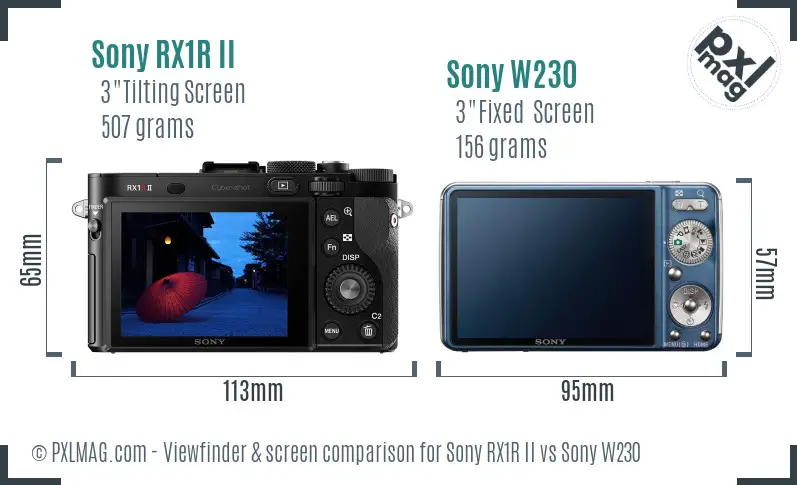 Sony RX1R II vs Sony W230 Screen and Viewfinder comparison